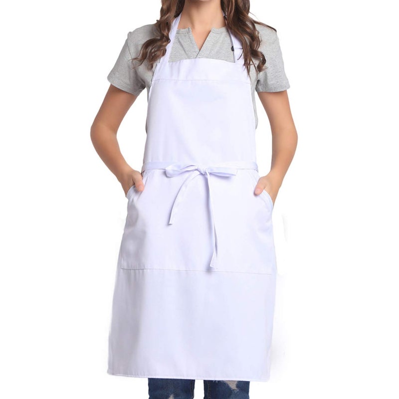 BIGHAS Adjustable Bib Apron with Pocket Extra Long Ties for Women Men  18 Colors  Chef  Kitchen  Home  Restaurant  Cafe  Cooking  Baking (White) - Image 1